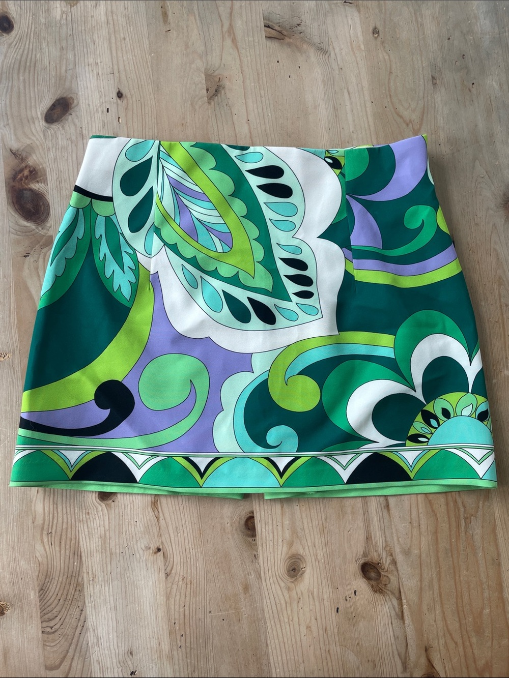 Zara Pucci Inspired Mod Print Mini Skirt Green Retro Geometric Size L - Picture 3 of 7